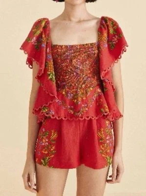 Mameluco corto Farm Rio rojo tropical romance multicolor mangas acampanadas regular $230 Foto 1 de 2