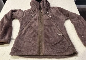 Chaqueta de vuelo KUHL para mujer grande marrón cremallera completa Sherpa polar con capucha caminata al aire libre - Imagen 1 de 11