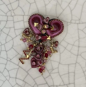 Lunch At The Ritz HEART & ARROW Enamel Brooch Pendant Crystal 2 3/4” Dangle - Picture 1 of 5