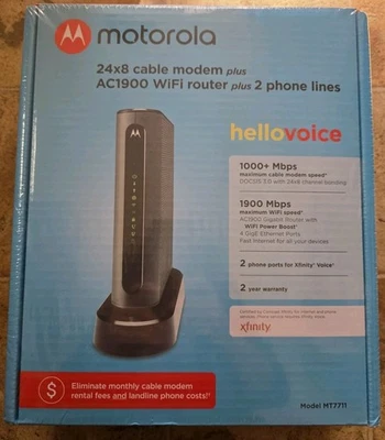 SEALED Motorola MT7711 24X8 Cable Modem & AC1900 Dual Band Wi-Fi Gigabit Router - Image 1 of 2