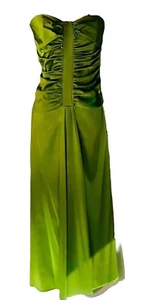 Vintage JESSICA MCCLINTOCK Maxi Formal Halter Dress Sz 12 Olive Green Satin - Picture 1 of 3
