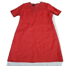 Vestido Pendleton Lora 100 % lino cuello en V rojo alineado manga corta hasta la rodilla S 14. - Imagen 1 de 6
