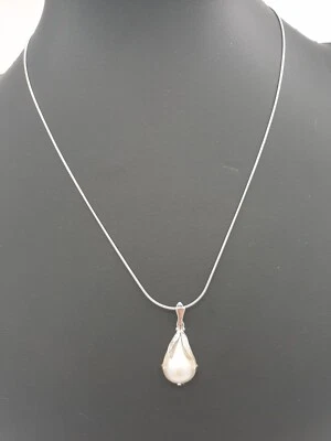 Collana E Pendente In Oro Bianco Con Diamante E Perla 50Cm 7,1G - Immagine 1 di 3