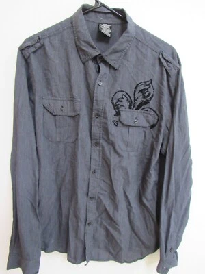 MMA Elite черный длинным рукавом на пуговицах вышитая графическая рубашка XL - Изображение 1 из 4