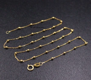18K Yellow Gold Chain Women 1.8mm Beads O Link Necklace 1-1.2g 17.9inchL - Picture 1 of 5