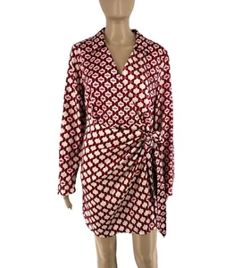 Mango Mng Mujer Rojo Estampado Manga Larga Vestido Camisero Talla M - Imagen 1 de 10