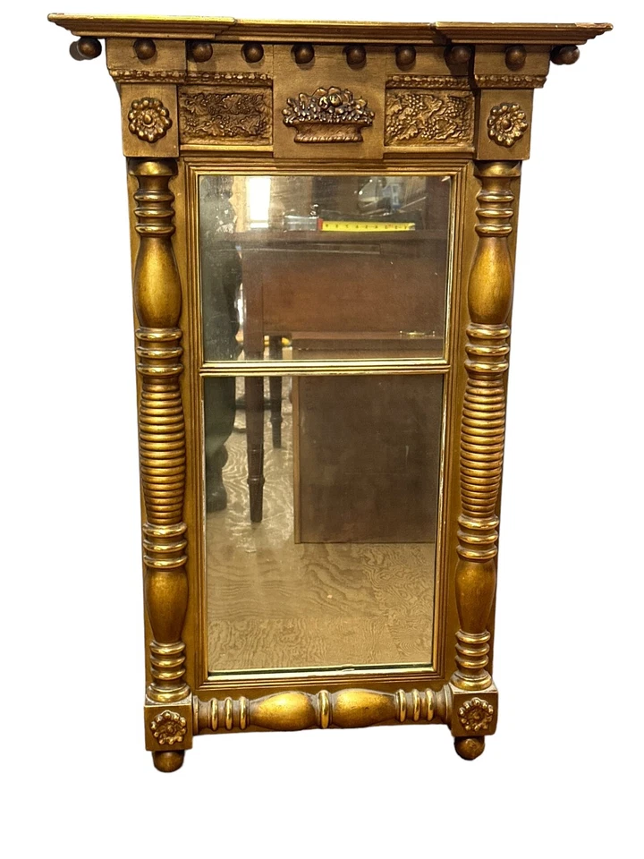 Espejo retrovisor federal antiguo 1820 dorado dos partes cesta de frutas 36x23 Foto 1 de 4