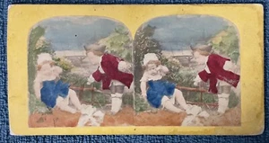 Vintage colorized stereo view card, French 19th Century era (Blue) - Picture 1 of 2