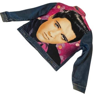 Chaqueta vaquera vintage azul Elvis Presley única vibrante estampado trasero XL - Imagen 1 de 19
