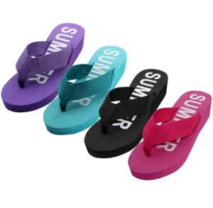 Women's Colorful Lightwieght Comfort Wedge Flip Flop Sandals Sizes 6-11 - Picture 1 of 10