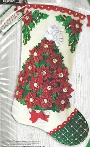 POINSETTIA TREE--18" Stocking--White Dove-Beautiful-Christmas--Bucilla--Felt Kit