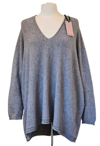 Suéter Hecho en Italia Jersey Gris Tacto Suave Gran Tamaño Cuello en V Talla Única UK 8-16 - Imagen 1 de 16