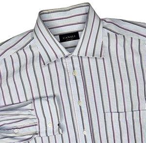 Canali Dress Shirt Mens Size 17/43 Striped Spread Collar Cotton Button Front - Picture 1 of 6