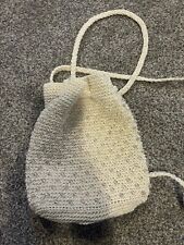 Small Bucket Crochet  Ivory Mini Backpack Sling Shoulder Handbag With Beads