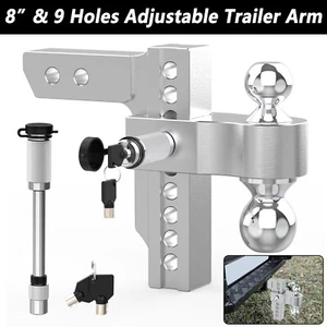 Adjustable Trailer 2'' Receiver 6'' Drop Rise W/Lock 12500lb Tow Hitch Dual Ball - Picture 1 of 9