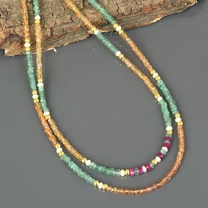 Doppel Strand Mehrfarbige Edelstein AAA Rubin Smaragd Kaiserlich Topas Halskette - Bild 1 von 5