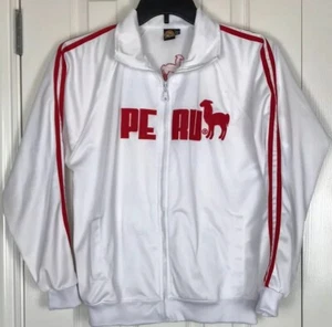 Cuy-Arts White & Red Lined Track Jacket Peru Llama Zip Front Long Sleeve - Picture 1 of 6