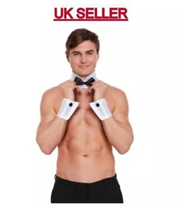 Male Stripper, Waiter, Butler 3 Pcs Set Bow Tie Collar and Cuffs Fancy Dress - Picture 1 of 3