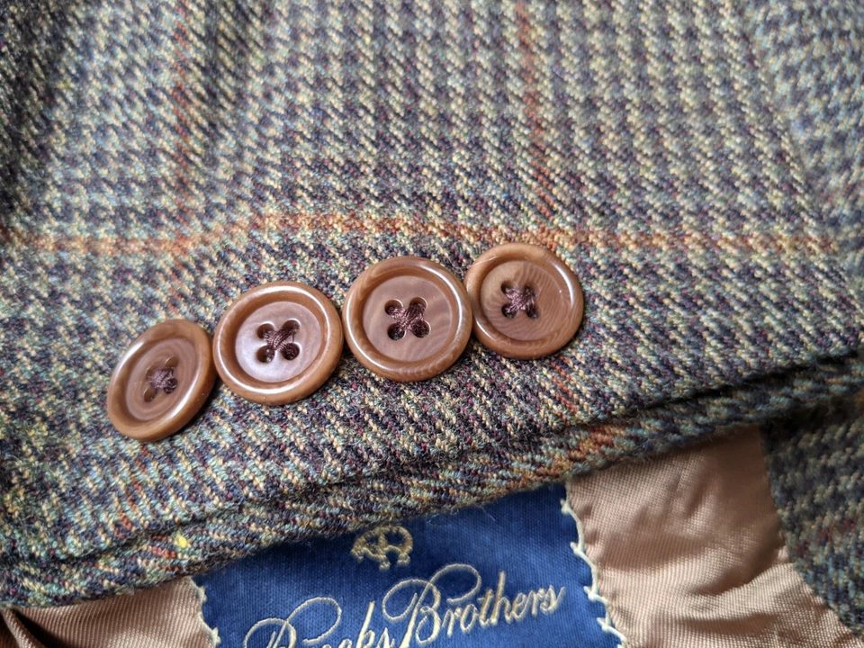Chaqueta Abrigo Deportivo 44R Brooks Brothers Naranja Marrón Cuadros de Dientes Lana Tweed Foto 1 de 4