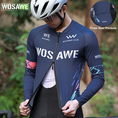 WOSAWE Men Cycling Top Moisture Wicking High Elasticity Skin-friendly YKK Zipper - Image 1 of 4