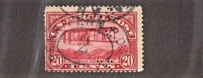 1913 U.S. PARCEL POST  20c Carmine Mail Plane PERFIN  Sc#Q8   Used  SCARCE!!** - Image 1 of 2