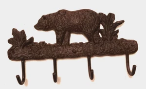 BEAR 4 HOOK KEYS WALL DECOR CAST IRON - Picture 1 of 2