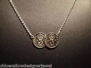 COLLANA CIONDOLO DOPPIA VECCHIA MONETA ARGENTO STERLING 2 MONETE DUE MONETE - Foto 1 di 1