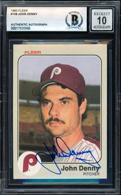 John Denny Signed 1983 Fleer Card 158 Phillies Auto GM 10 Beckett #17830088 - Image 1 of 2
