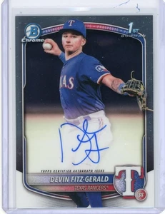 Bowman 2025 cromo base DEVIN FITZ-GERALD automático primer autógrafo Texas Rangers - Imagen 1 de 2