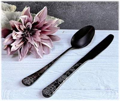 NEW Halloween Skull Gothic Design Matte Silver Black Stainless Flatware CHOOSE - Image 1 of 4