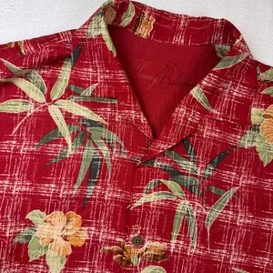 Tommy Bahama Floral Palm Bamboo Silk Button Up Shirt Mens Red Size L - Picture 1 of 8