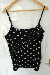 Blusa Chaleco Top Romana Talla 16 Negro Blanco Punto Lunares Volantes Detalle Damas - Imagen 1 de 8