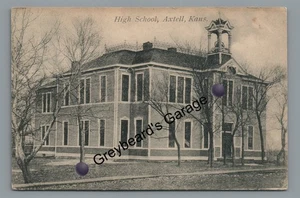 High School in AXTELL KS Kansas Vintage 1908 Postkarte - Bild 1 von 2