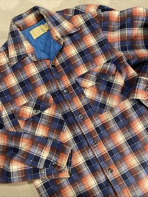 "Camisa de trabajo acolchada de franela a cuadros roja azul Fieldmaster vintage para hombre 44"" pecho L" Foto 1 de 4