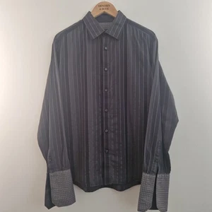 M&S Autograph Mens Grey Shirt Large Striped Long Sleeve Button Up Formal - Picture 1 of 14