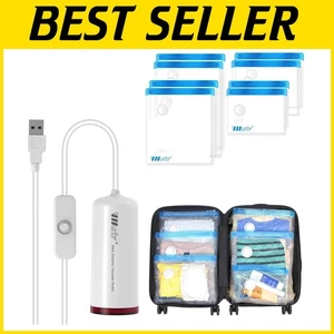 Durable 8-Pack Vacuum Storage Bags with USB Pump for Effortless Travel Packing - Picture 1 of 10