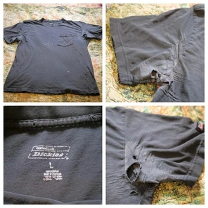 DICKIES Thrashed Armpit Holes Bleach Destroyed Black Pocket T Shirt L Grunge - Foto 1 di 17
