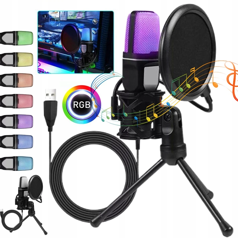 Gaming Mikrofon PC mit Arm, USB Microphone 360 ° für MAC PS4 PS5 mit Ständer - Bild 1 von 4