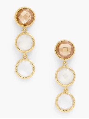 NEW NIB Talbots Multi Round Stone Drop Dangle Post Earrings Gold Ivory Clear - Image 1 of 4
