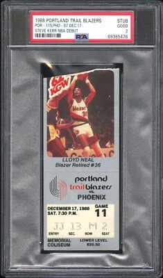 STEVE KERR NBA DEBUT TICKET STUB 1988 SUNS/TRAIL BLAZERS 12/17/88 POP 1🔥PSA 2 - Image 1 of 4