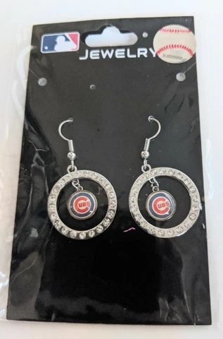 Chicago Cubs MLB Crystal Dangle Earrings, Baseball Jewelry Cover