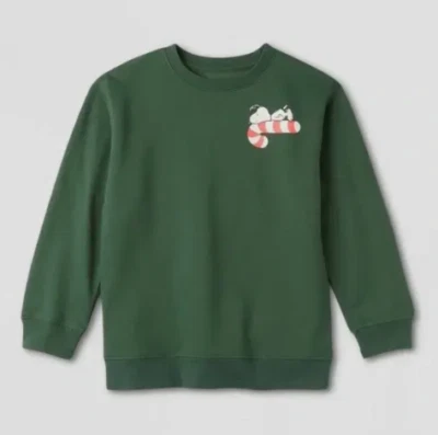 Niños Peanuts Snoopy Bastón de Caramelo Navidad Pullover Cuello Redondo Sudadera Verde XL Foto 1 de 4