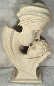 Herco Gift Mother Child Sculpture Statue Figurine Resin Beige Tan Sand Half Face - Picture 1 of 10