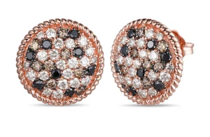 Onyx, Smoky Quartz 1.16CT Moissanites In Real 10K Rose Gold Fabulous Earrings - Picture 1 of 4