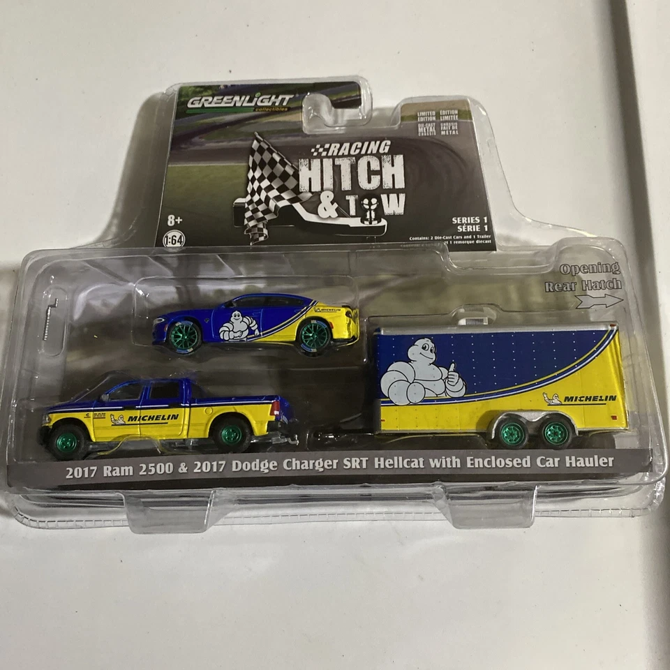 Chase Greenlight 31050B 2017 Dodge RAM 2500 Charger & Trailer Diecast 1 64