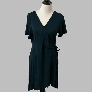 Forever 21 + Dress Plus Size 2X Dark Green Faux Wrap Ruffle Accents Short Sleeve - Picture 1 of 6