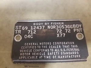 1969 Camaro Z/28 X77 Cowl Tag #2 - Picture 1 of 2