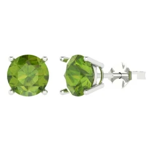 Peridot Stud Earrings for Women, Solid Gold Push Back (4 cttw, 8.0mm, Round-Cut) - Picture 1 of 20