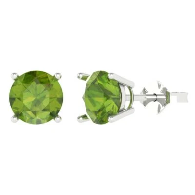 Peridot Stud Earrings for Women, Solid Gold Push Back (4 cttw, 8.0mm, Round-Cut) - Image 1 of 4