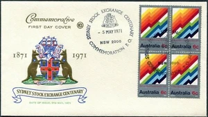 Bolsa de Valores de Sydney 1971 centenario WCS bloque de 4 sin dirección FDC, en muy buena condición - Imagen 1 de 1